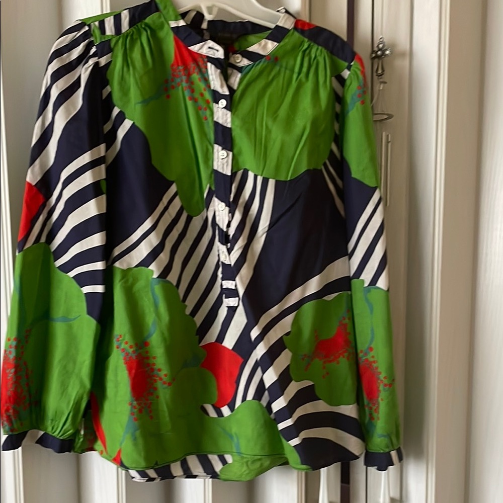 Vibrant Striped Blouse with Floral Design